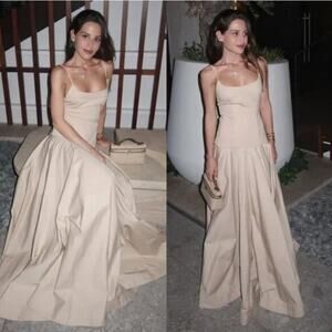 L'Academie by Marianna | Laure Maxi Dress Light Beige Cotton Drop Waist XXS